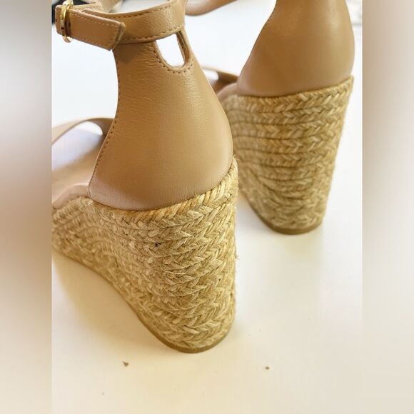 Stuart Weitzman Womens Nudistcurve Beige Peep Toe Wedge Sandals Shoes 7.5 - Picture 10 of 11